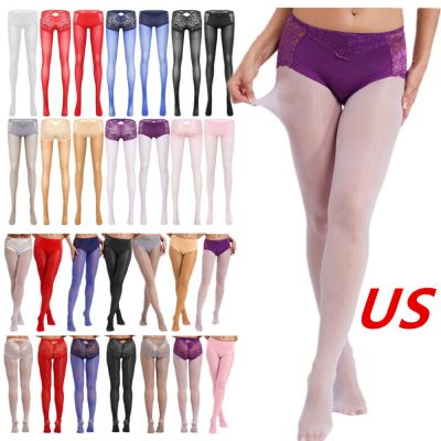 US Womens Lingerie Glossy Sheer Hollow Out Tights Pantyhose Lace Top Stockings